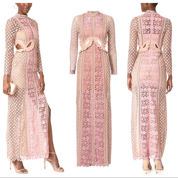 Self-Portrait Dresses & Skirts - Self Portrait Payne Cutout Lace Pink Maxi Dress
